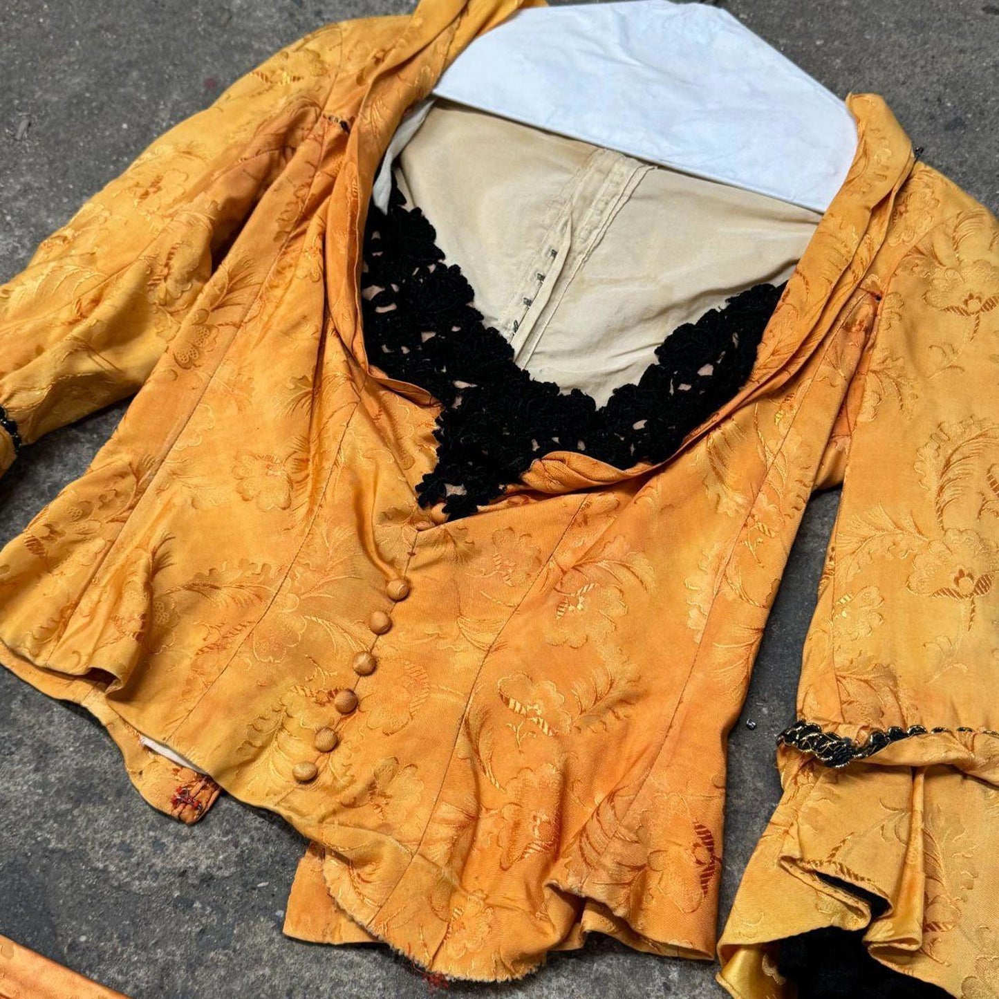Vintage Film Costume 40s 50s Does Victorian Antique Style Gold Brocade Bodice XS