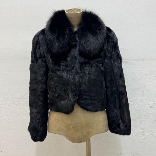 Vintage Black Rabbit & Fox Fur Jacket Coat