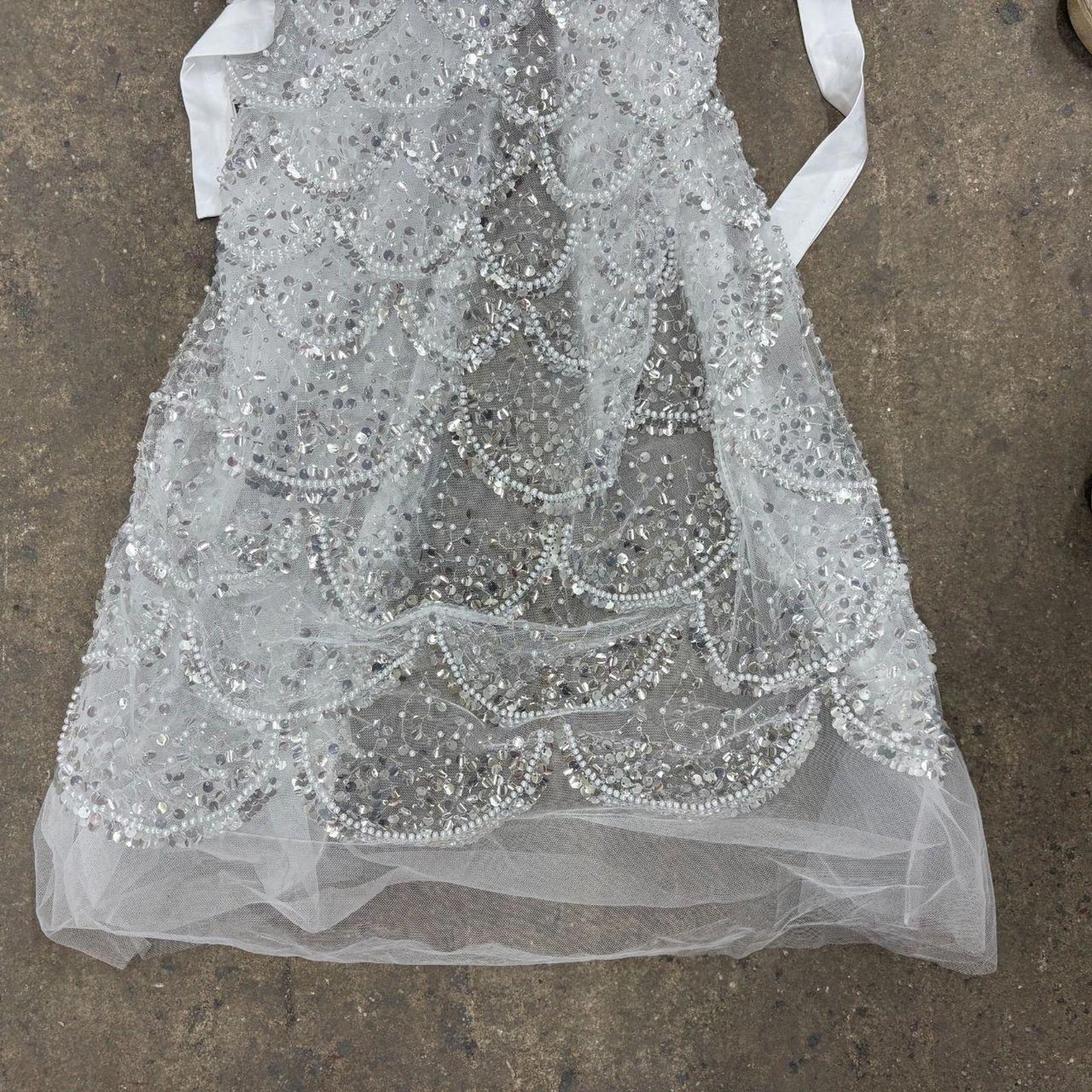 Sheer Silver Sequin Beaded Mermaid Halter Dress