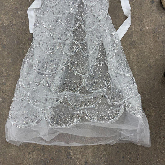 Sheer Silver Sequin Beaded Mermaid Halter Dress