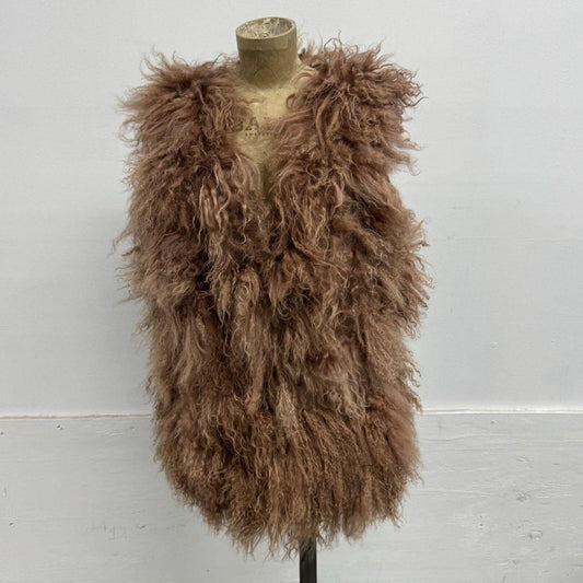 Vintage Taupe Brown Mongolian Lamb Cropped Vest
