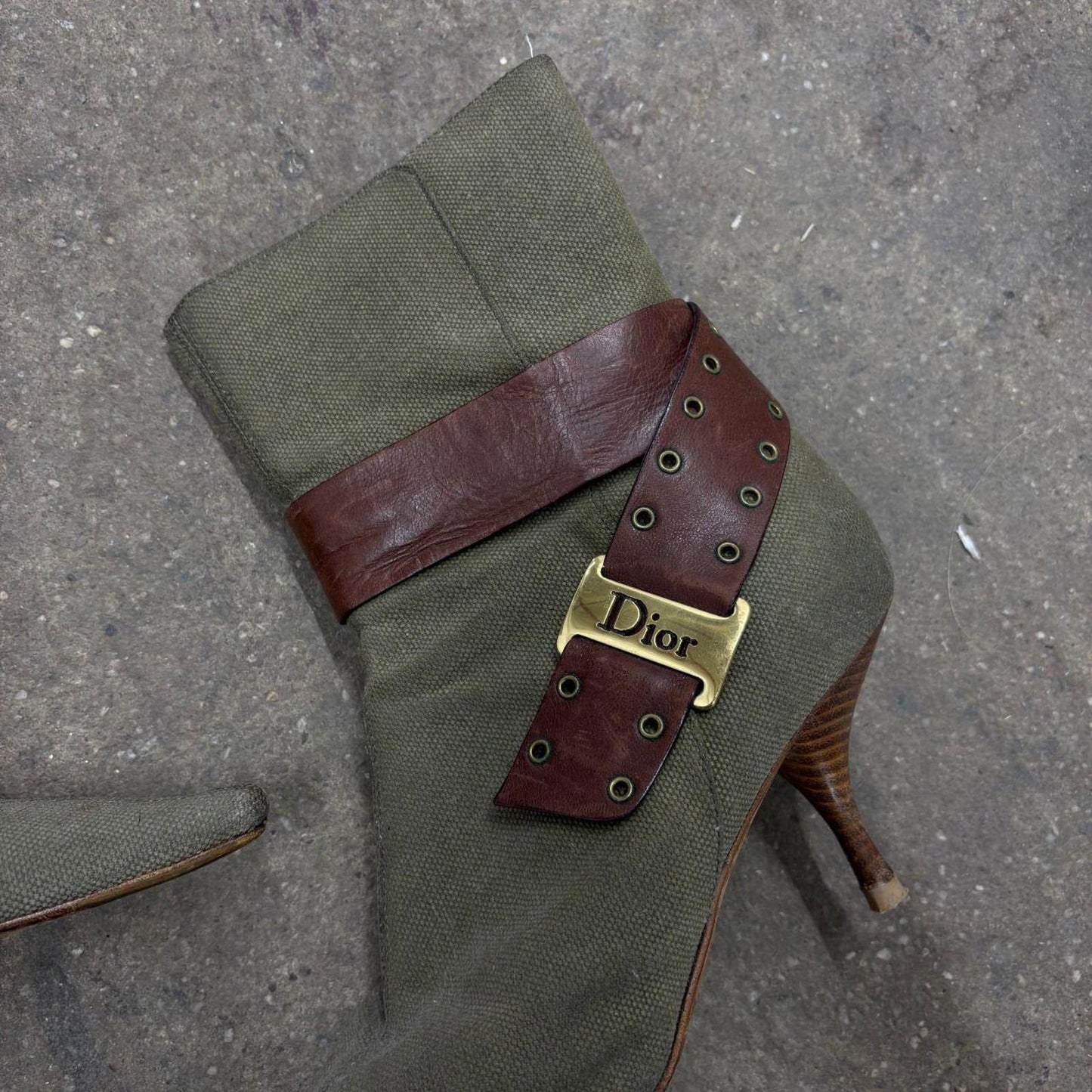 Vintage Y2K Dior by John Galliano Olive Green Ankle Booties 38