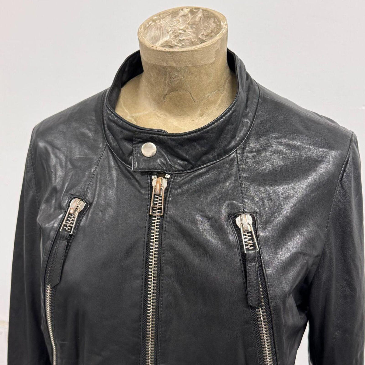 Vintage Black Multi-Zip Avant Garde Leather Moto Jacket
