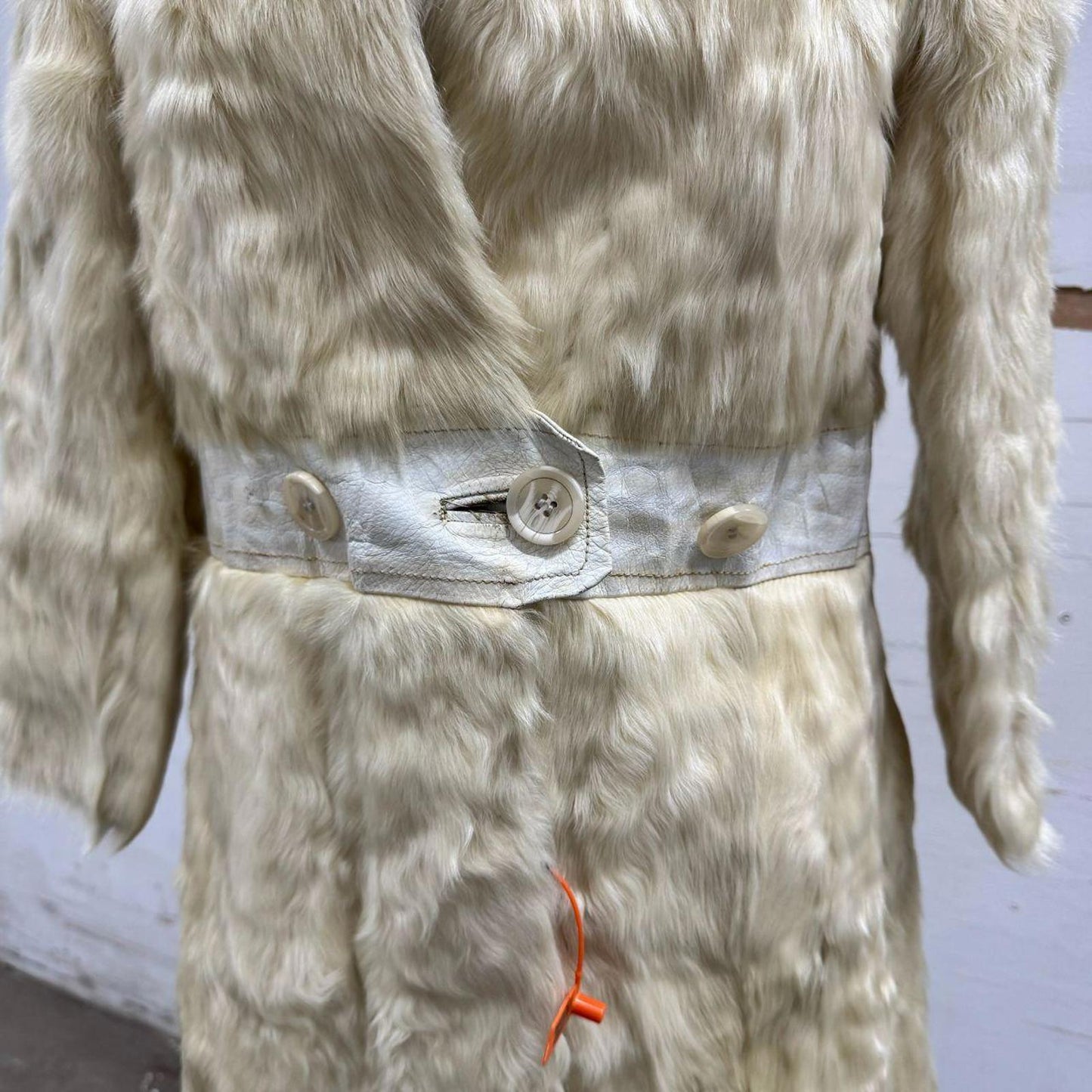 Vintage 1960s Rabbit Fur & White Leather Statement Coat