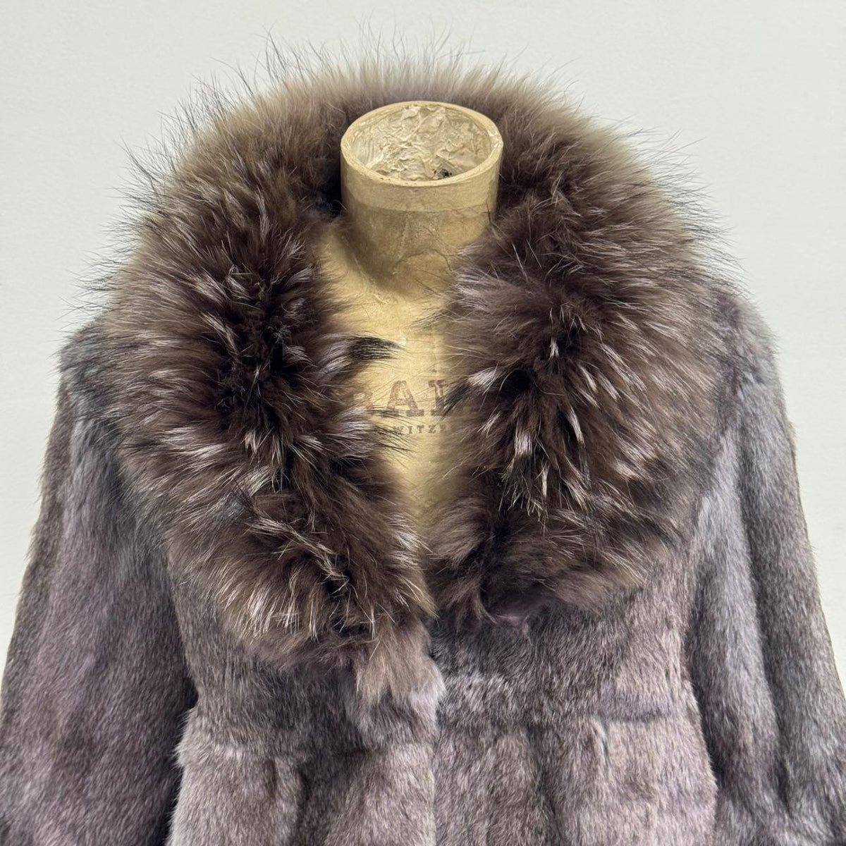 Vintage Y2K Mauve Grey Rabbit & Raccoon Fur Jacket Coat