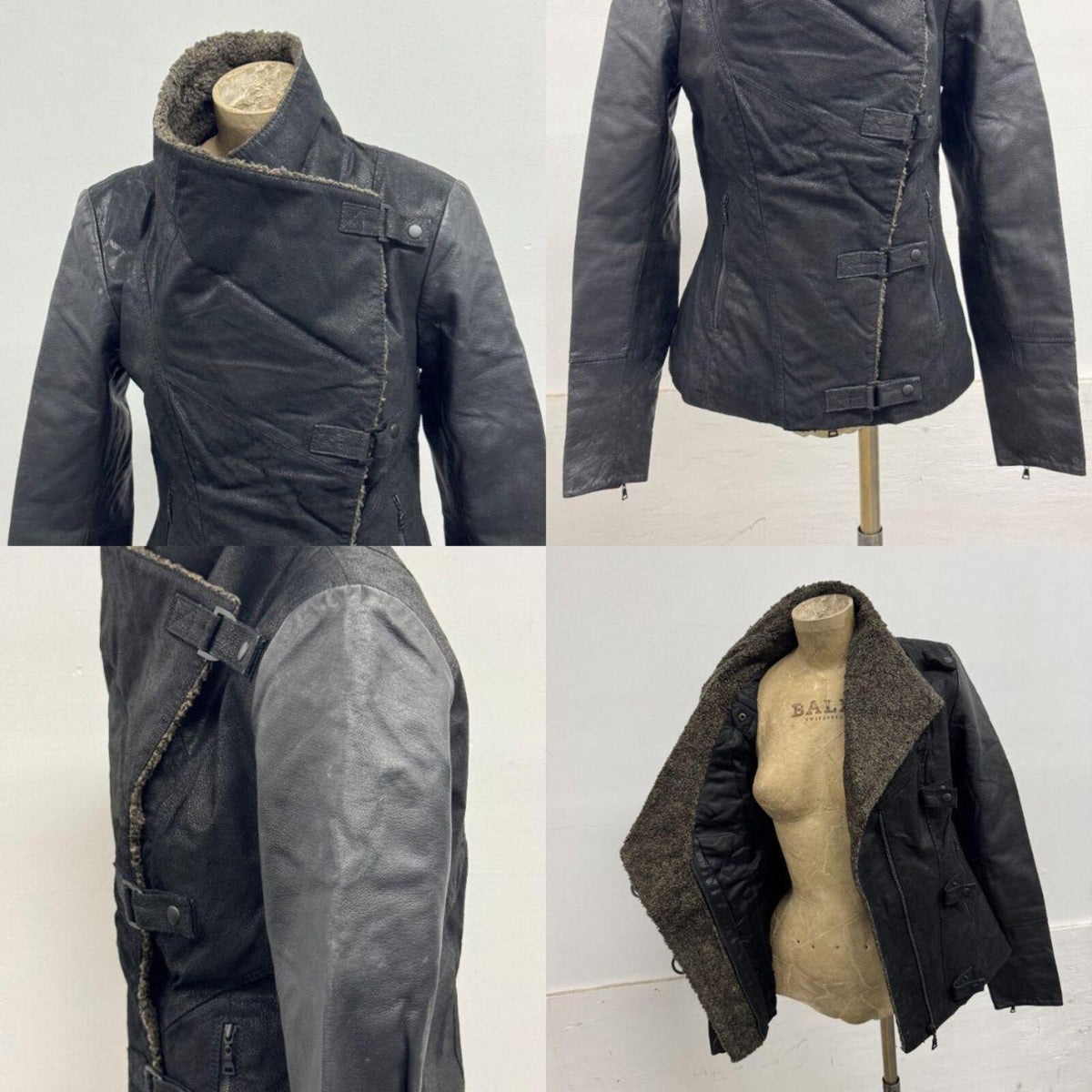 Vintage Black Funnel Neck Asymmetric Faux Leather Jacket Blink