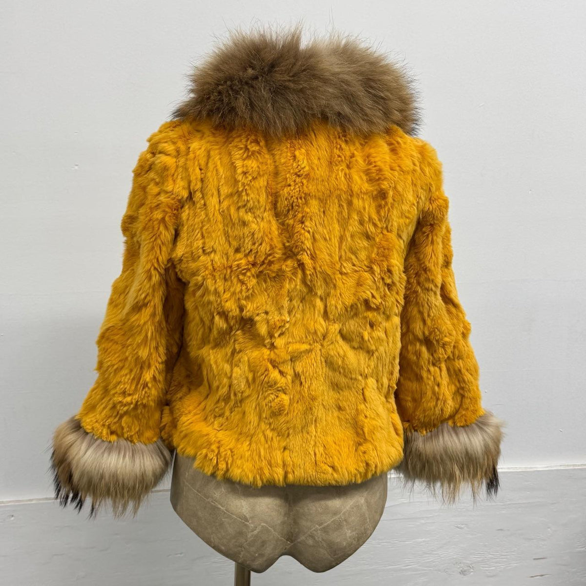 Vintage Y2K Gold Rabbit & Raccoon Fur Jacket Coat
