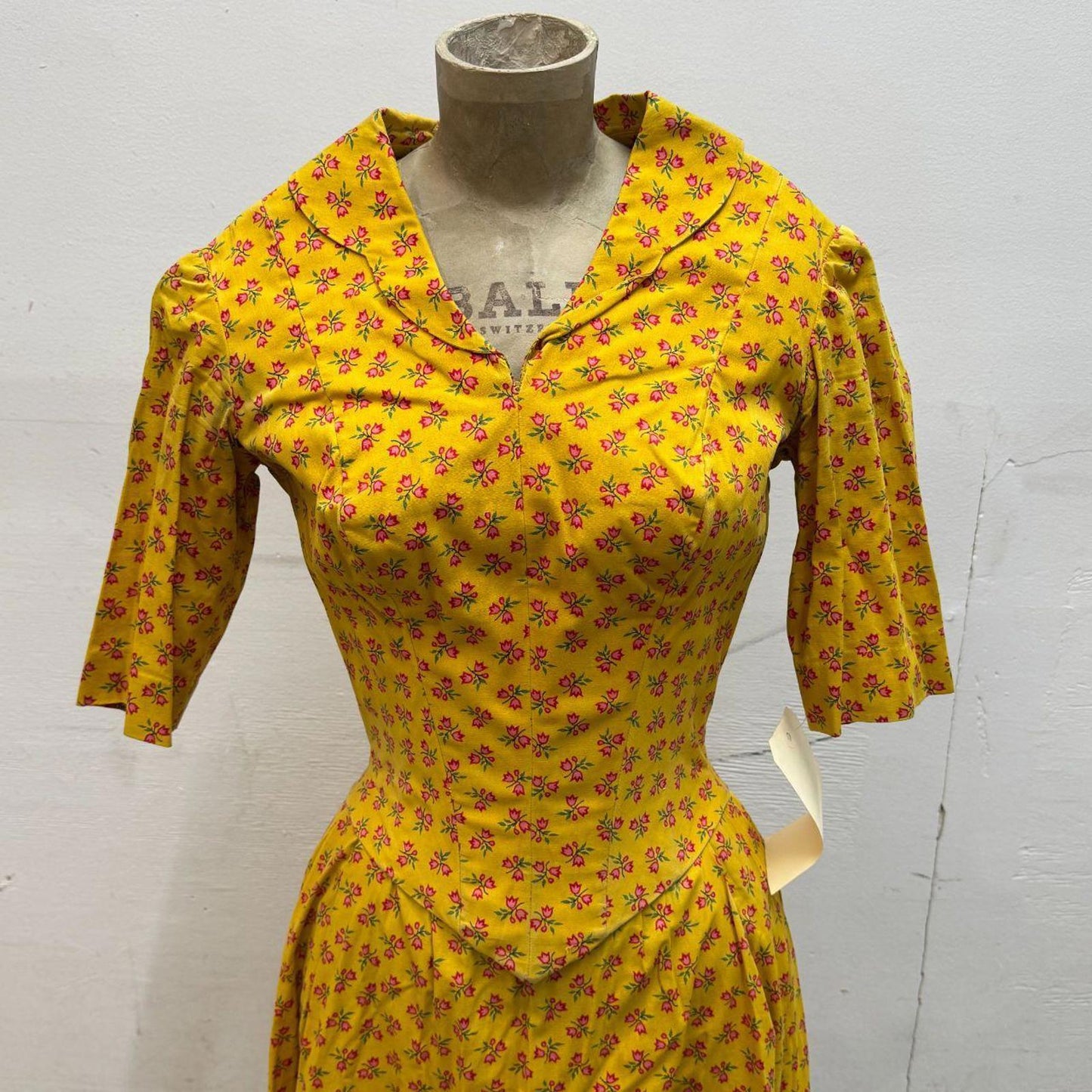 Vtg 1950s Studio-Made Western Prairie Maxi Dress Set Yellow Calico Movie Costume