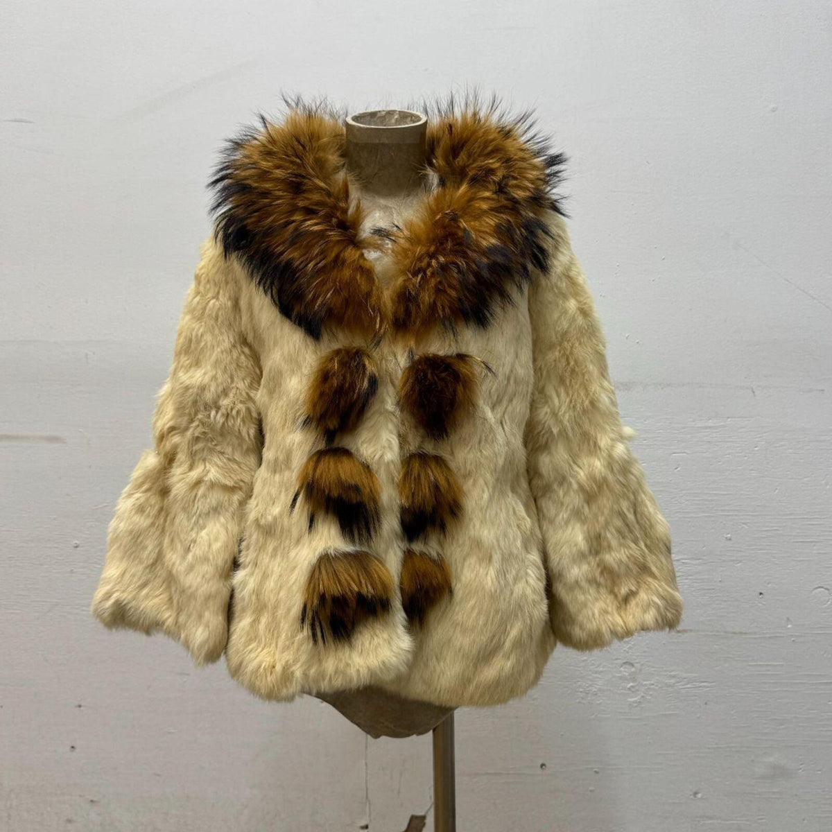 Vintage Rabbit & Raccoon Fur Rhinestone Buckle Jacket Coat