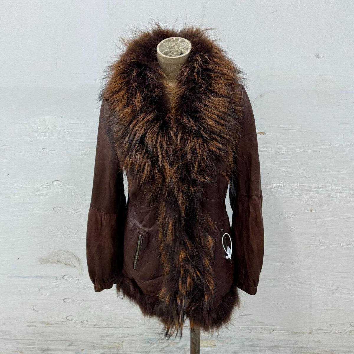 Vintage Y2K Sheepskin Leather & Raccoon Fur Penny Lane Jacket Coat