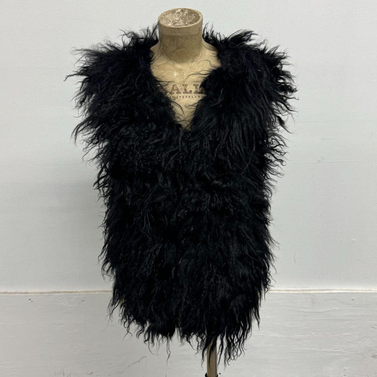 Vintage Black Mongolian Lamb Cropped Vest