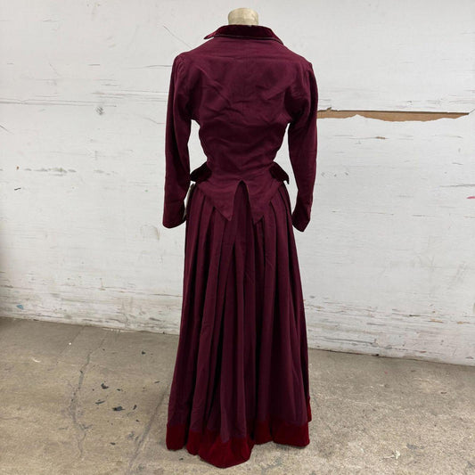 Vintage Film Costume Burgundy Cotton Victorian Style Gown 50s does 1800s