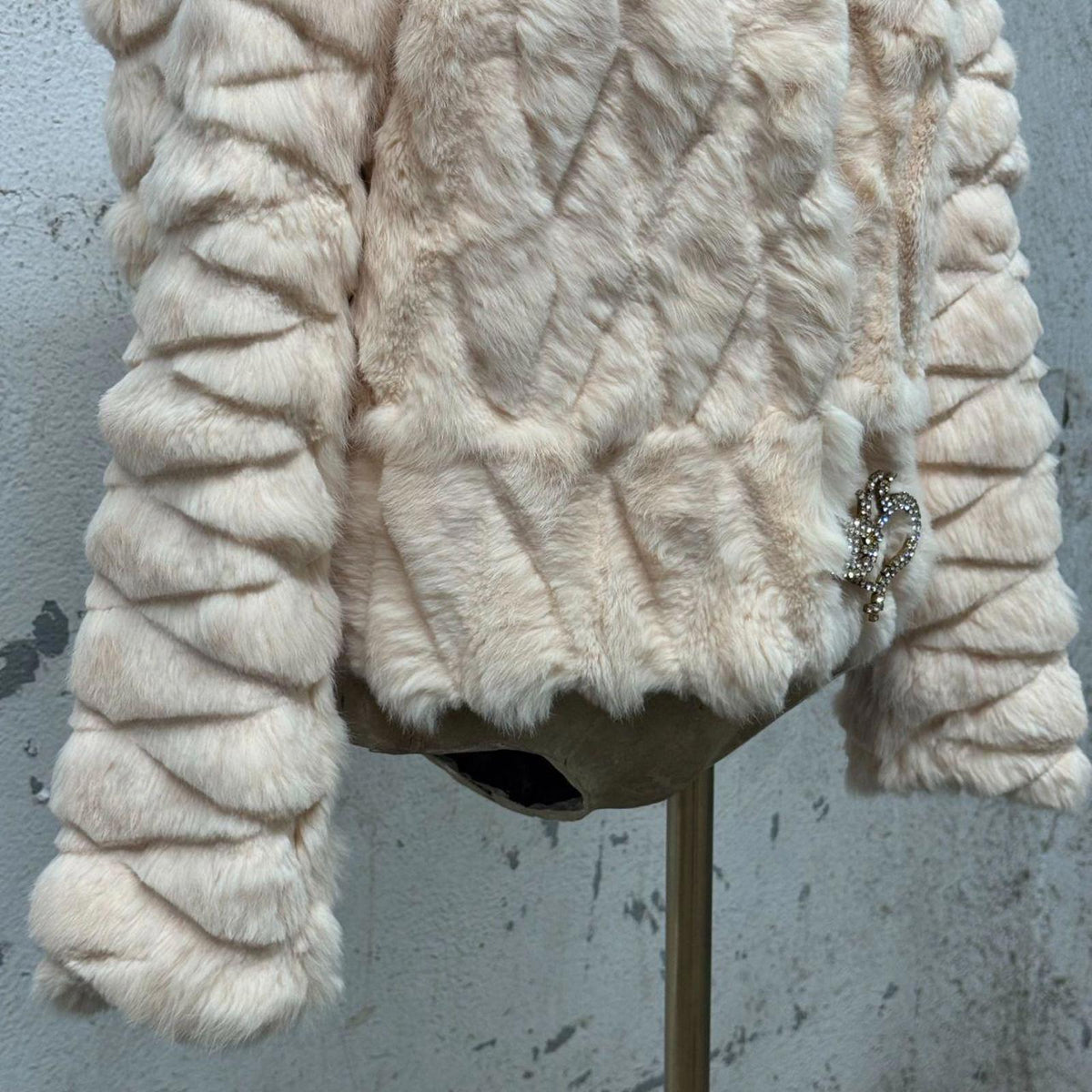 Vintage Y2k Quilted Blush Rabbit & Fox Fur Jacket Coat