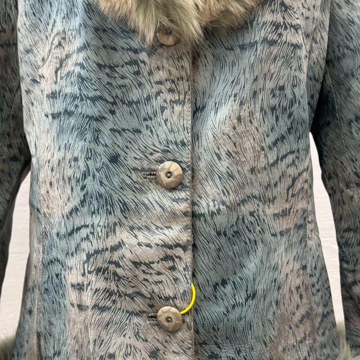 Vintage Y2K Blue Seafoam Fox Fur & Leather Jacket Coat