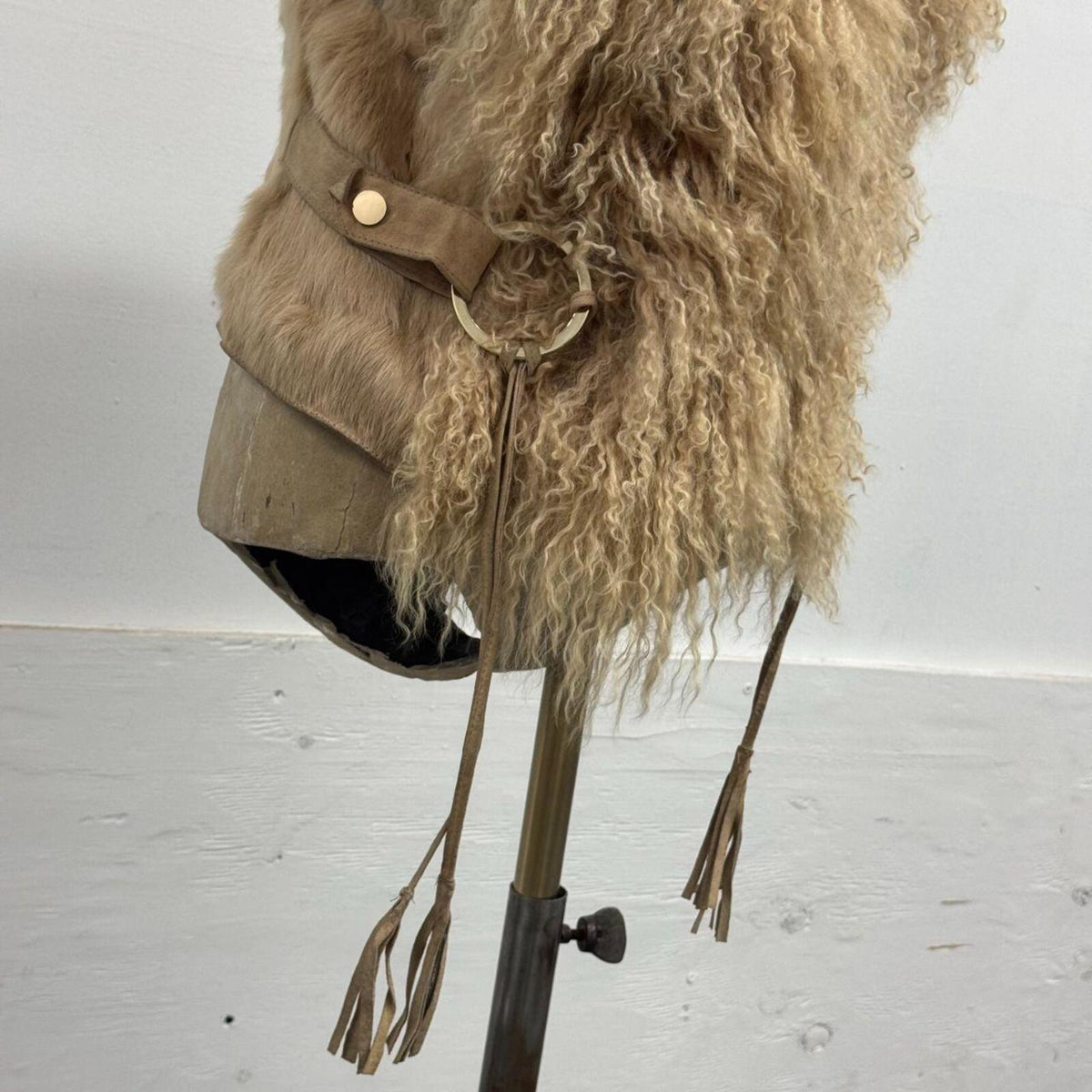 Vintage Deadstock Beige Brown Y2K Mongolian Lamb & Rabbit Fur Vest