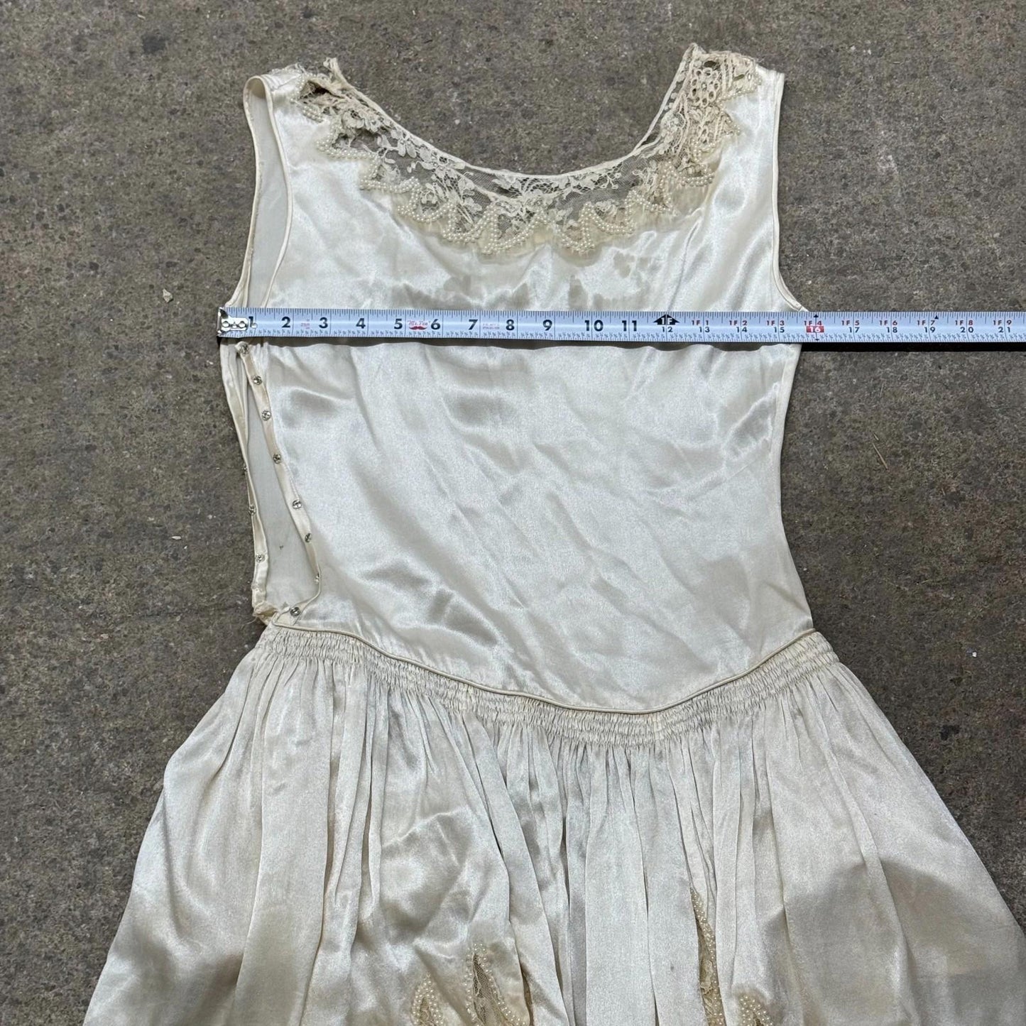 Antique 1920s Silk & Lace White Pearl Robe de Style Flapper Dress Bridal Wedding