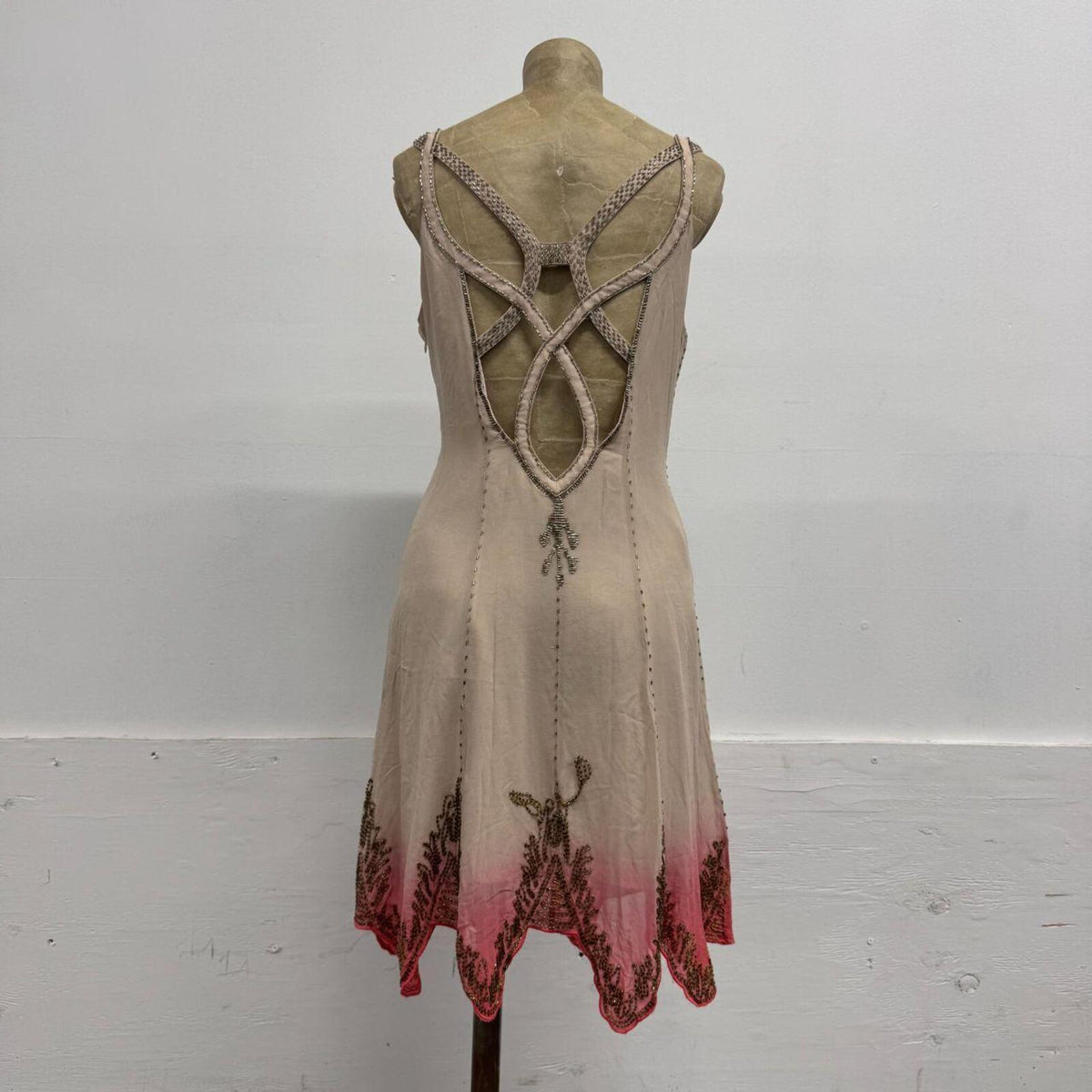 Vintage Y2K Karen Millen Ombré Beaded Silk Fairy Dress Pink