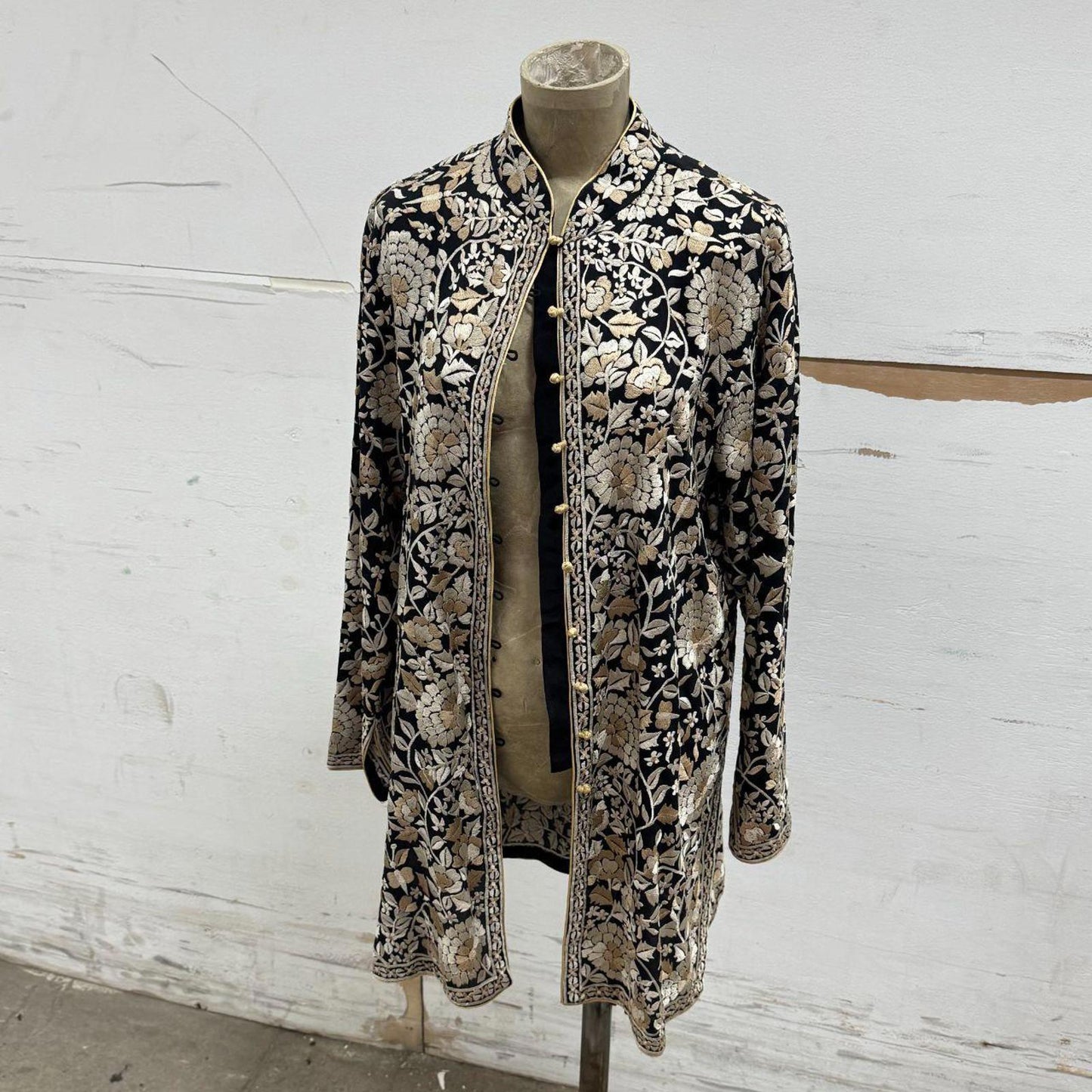 Vintage Toshkhana Mandarin Collar Embroidered Longline Opera Jacket Duster