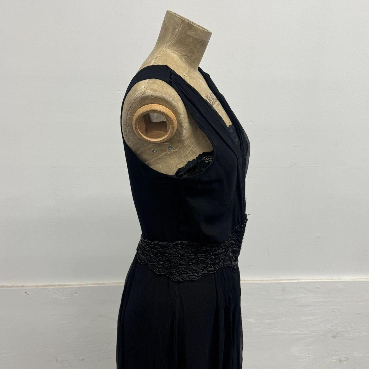 Vintage Black Beaded Silk & Lace Cocktail Dress