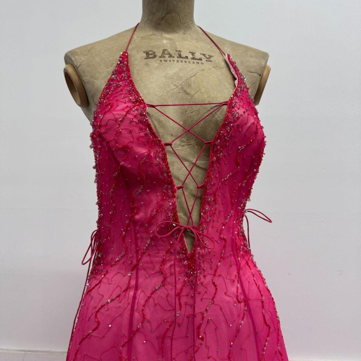 Vintage Y2K Cassandra Stone Ombré Beaded Silk Gown Pink