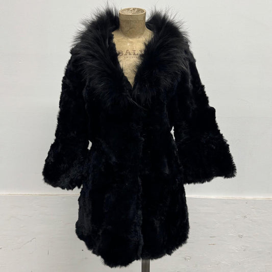 Vintage Y2K Black Rabbit & Fox Fur Jacket Coat
