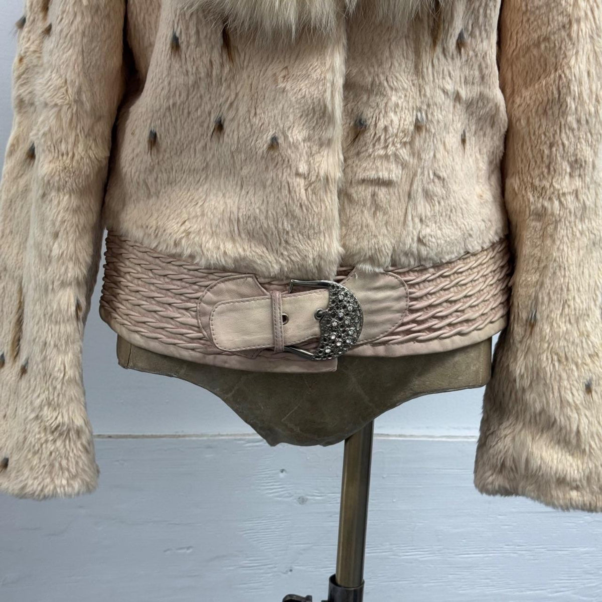 Vintage Y2K Pastel Pink Rabbit & Fox Fur Jacket Coat