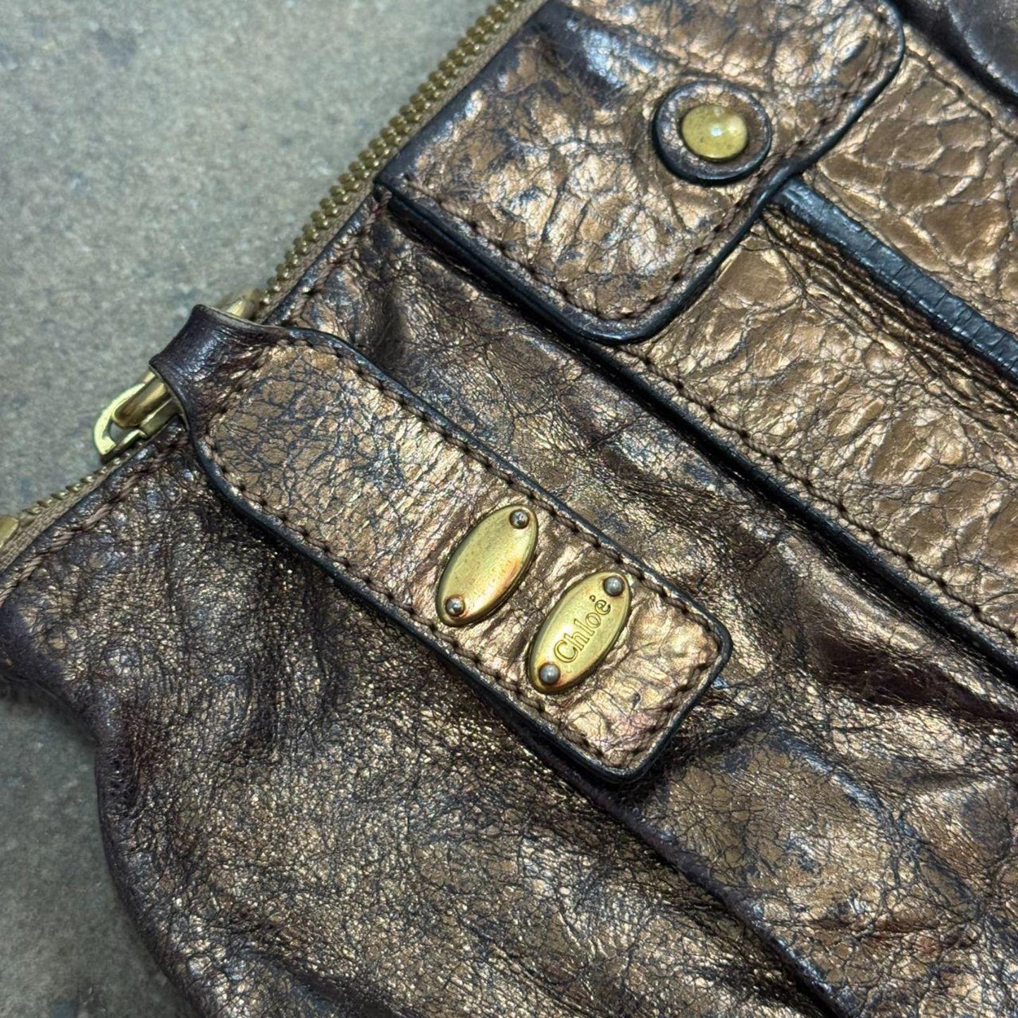 RARE Vintage Chloé Leather Bag - Metallic Bronze Y2K