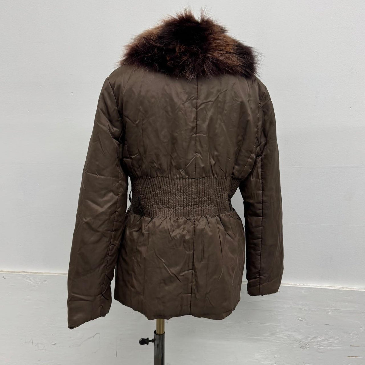 Vintage Y2K Espresso Brown Puffer Jacket with Real Fox Fur Collar Coat