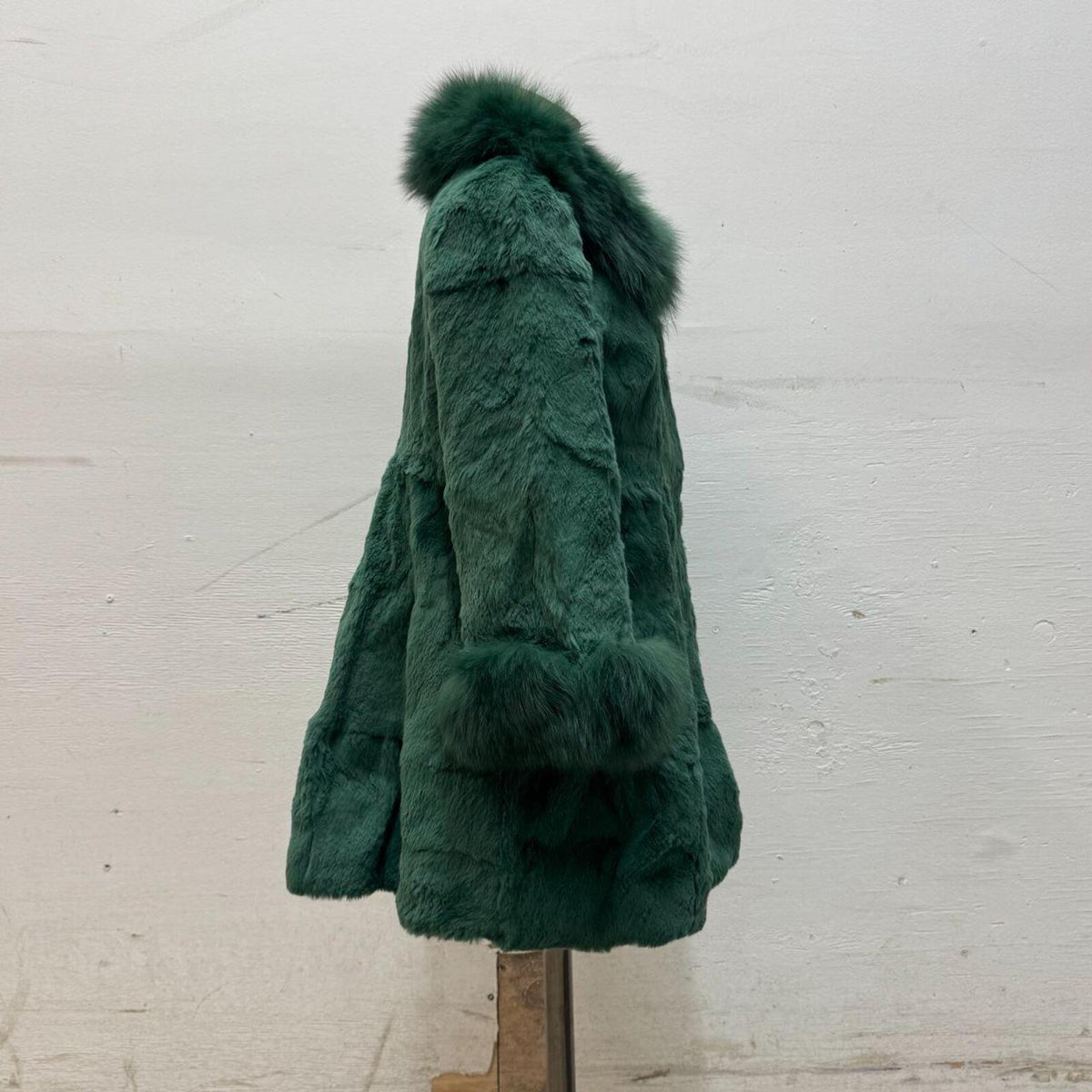 Vintage Green Rabbit & Fox Fur Longline Jacket Coat