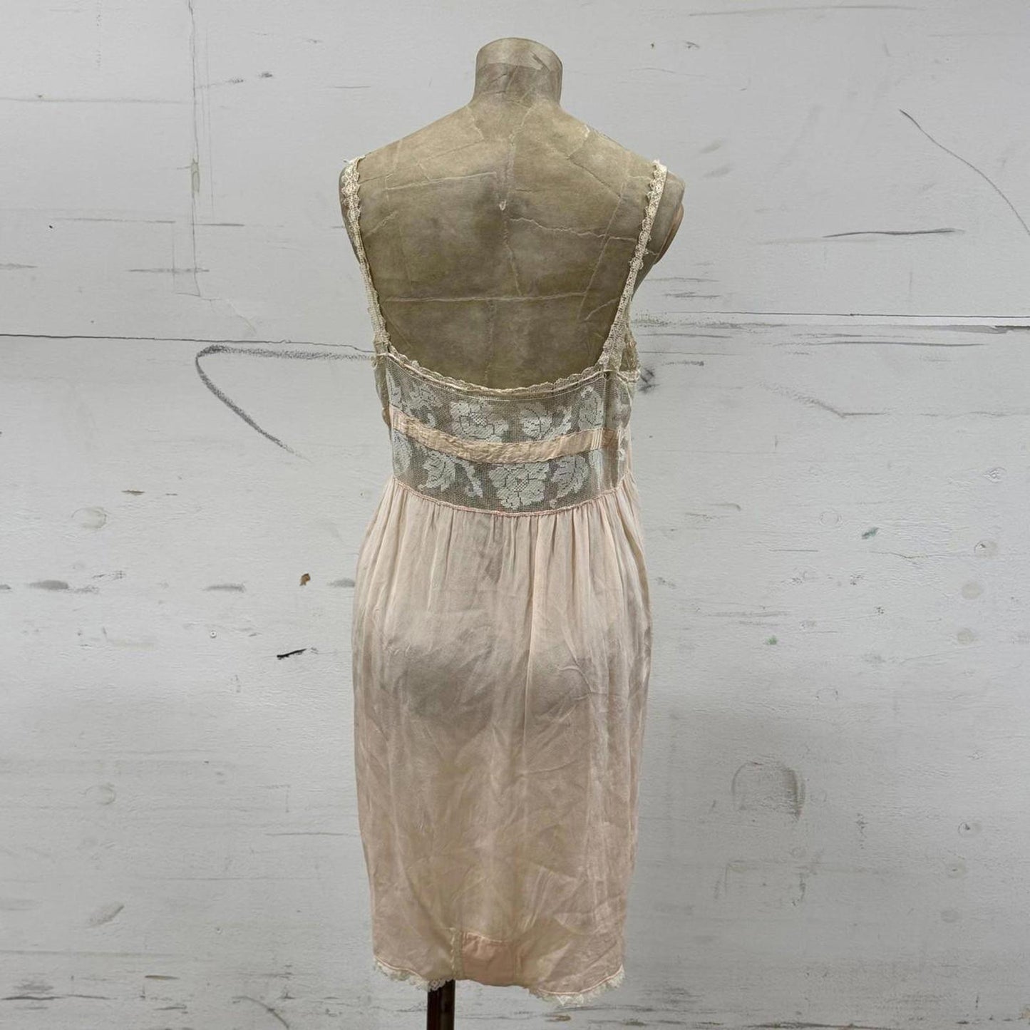 Antique 20s Pink Silk & Filet Lace Step-In Lingerie Teddy