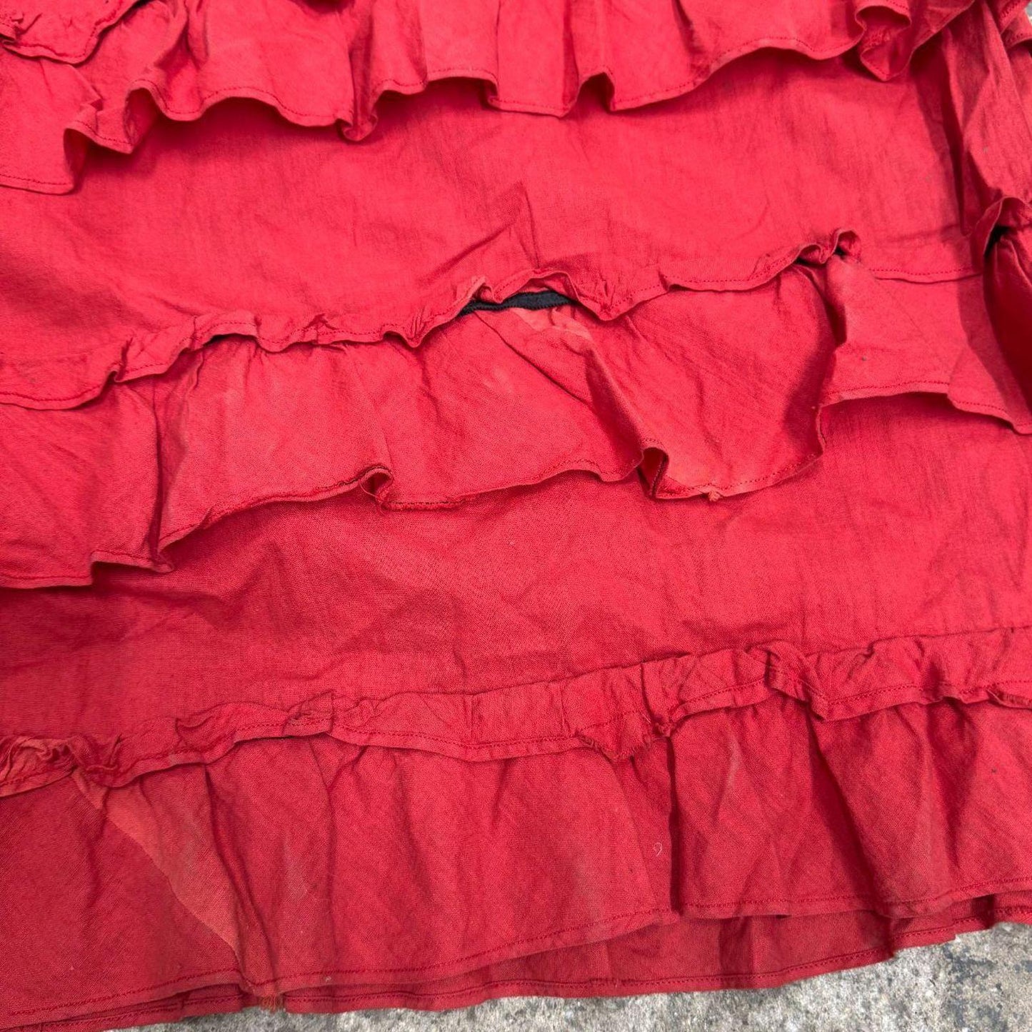 Red 50s does Victorian Vintage Cotton Empire Waist Babydoll Ruffled Maxi Dress