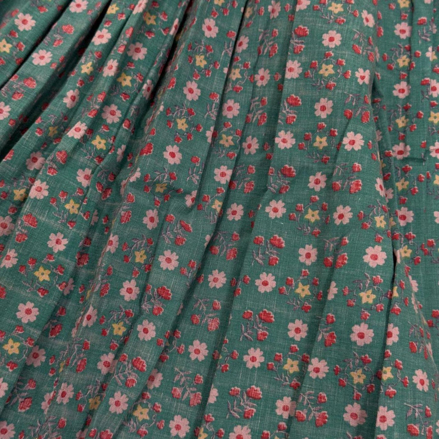 Vintage 40s does 1800s Victorian Green Calico Cotton Prairie Maxi Skirt