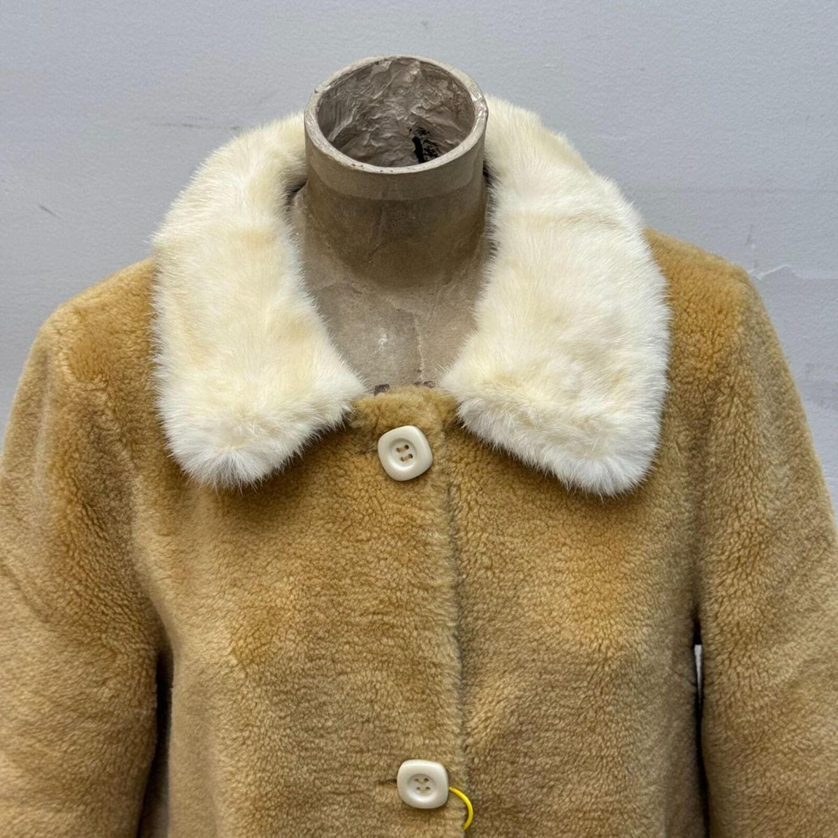 Vintage Honey Bouclé Wool and Fur Collar Teddy Coat