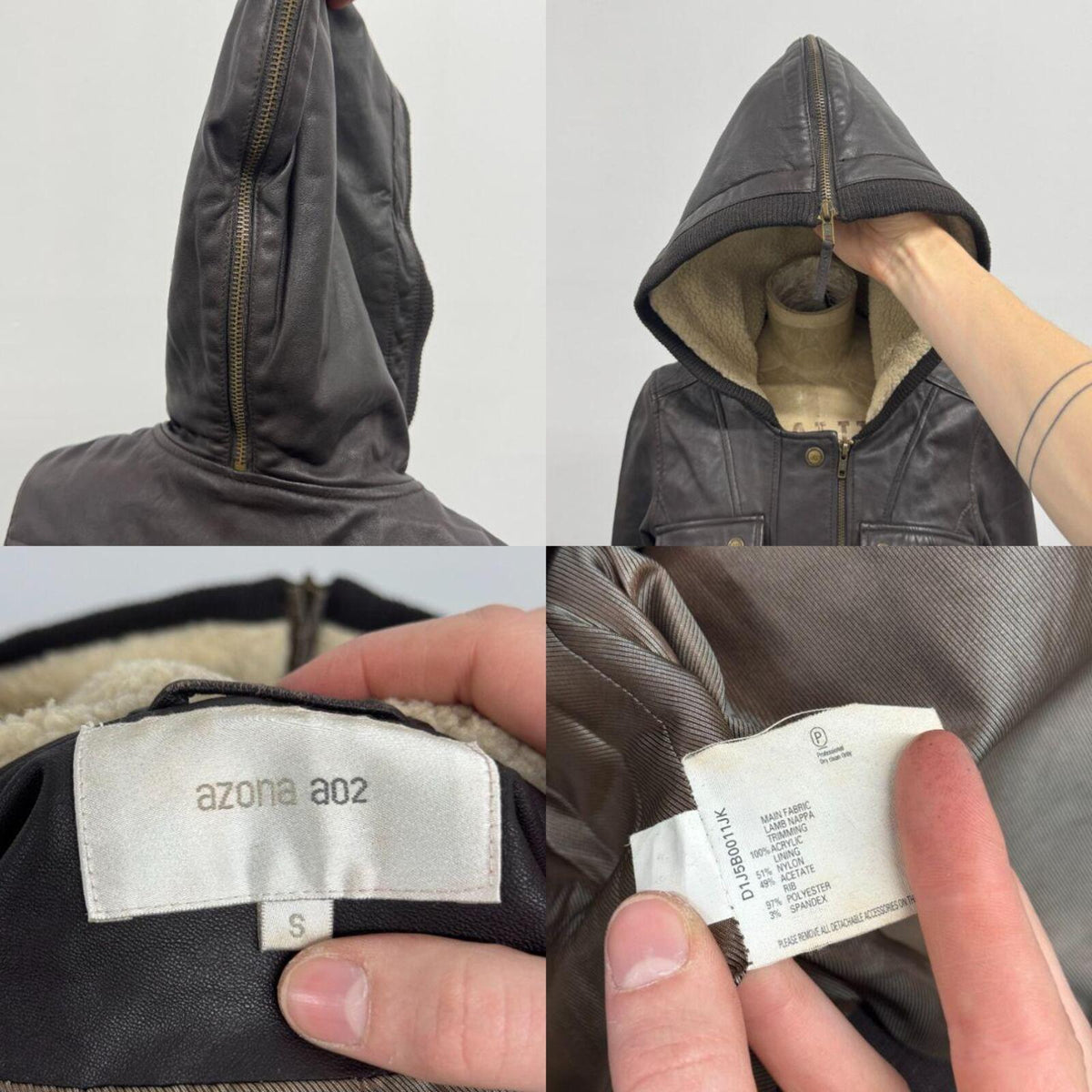 Vintage Azona AO2 Brown Lamb Nappa Leather Split-Hood Aviator Jacket