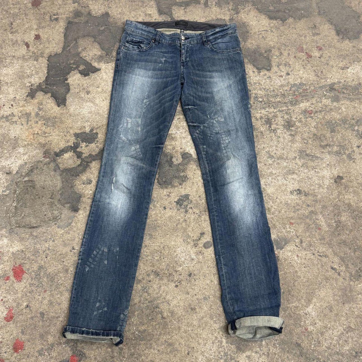 Y2K Vintage Archival John Richmond "Stepped On" Low-Rise Skinny Jeans 28