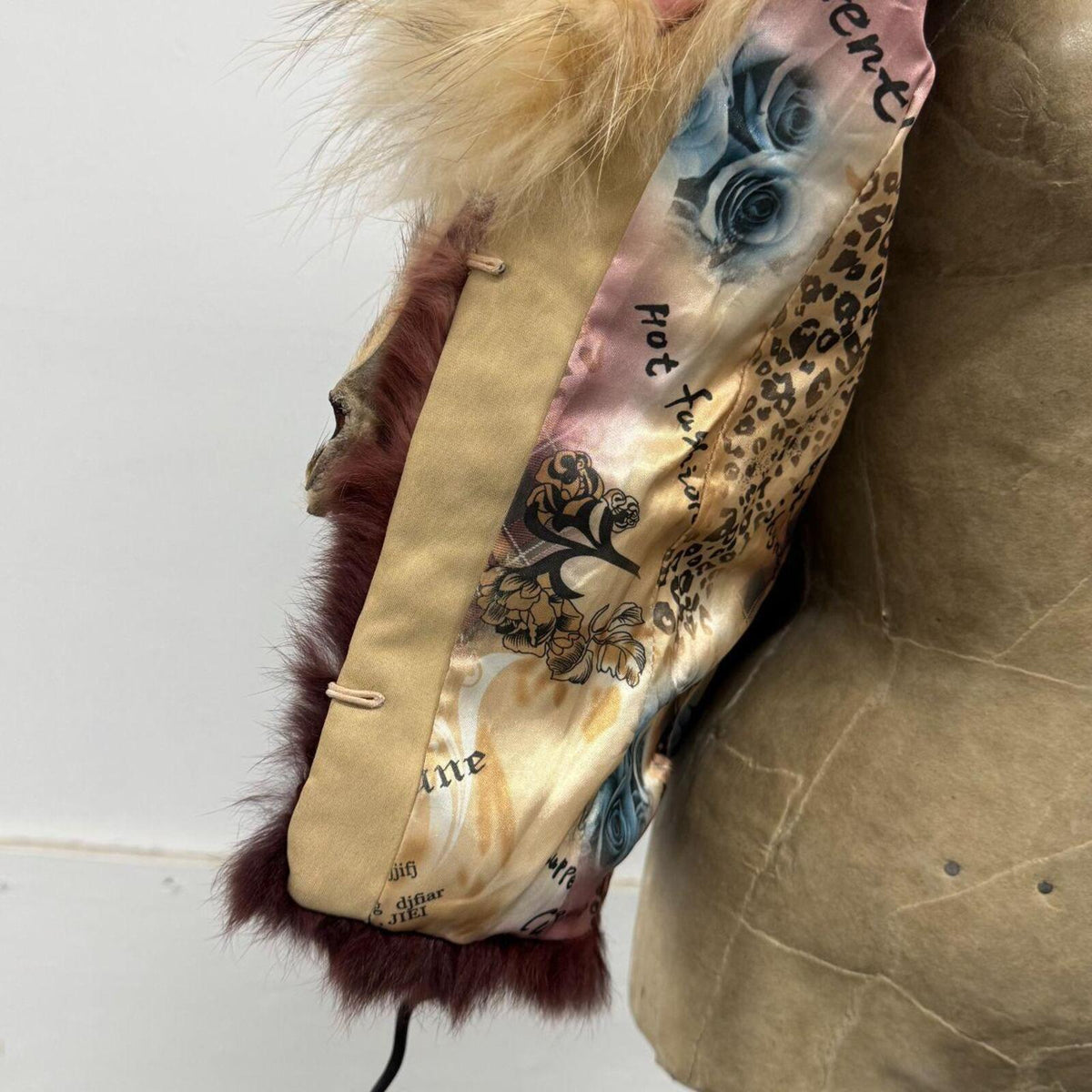 Vintage Beige Burgundy Ombre Raccoon & Rabbit Fur Vest