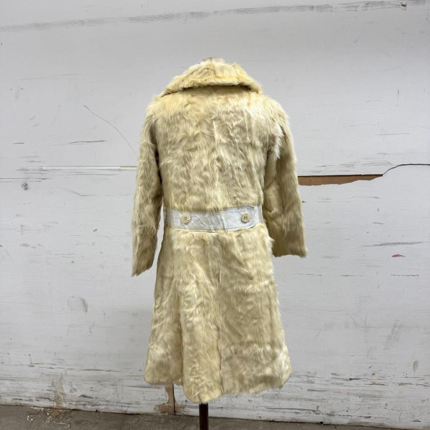 Vintage 1960s Rabbit Fur & White Leather Statement Coat