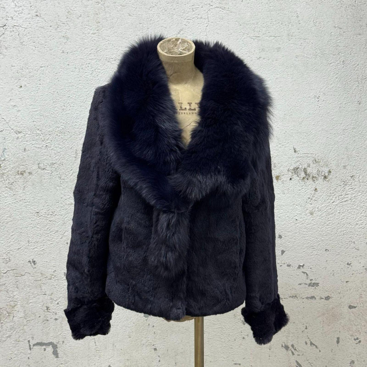 Y2K Vintage Midnight Blue Fox Rabbit Fur Statement Jacket Coat
