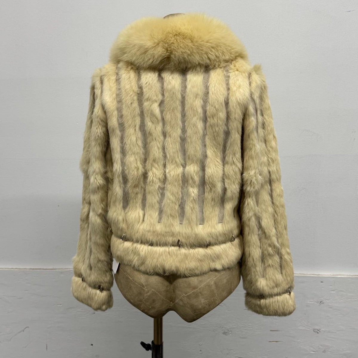 Vintage Y2K Cream Rabbit & Fox Fur Pierced Jacket Coat