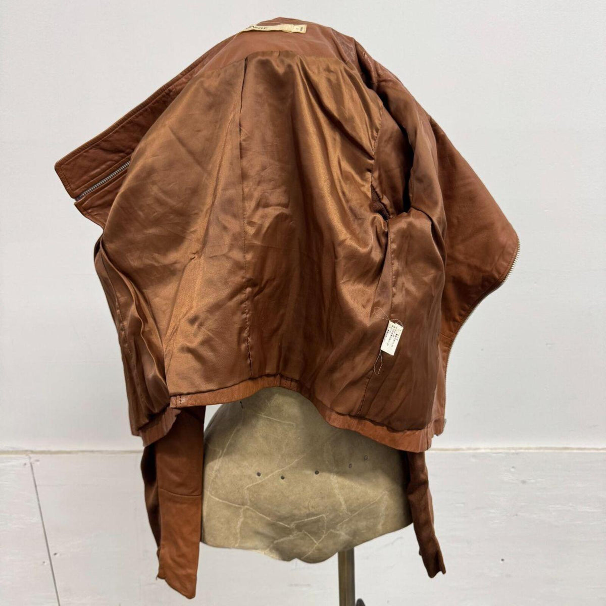 Vintage Tan Brown Funnel Neck Asymmetric Avant Garde Leather Jacket