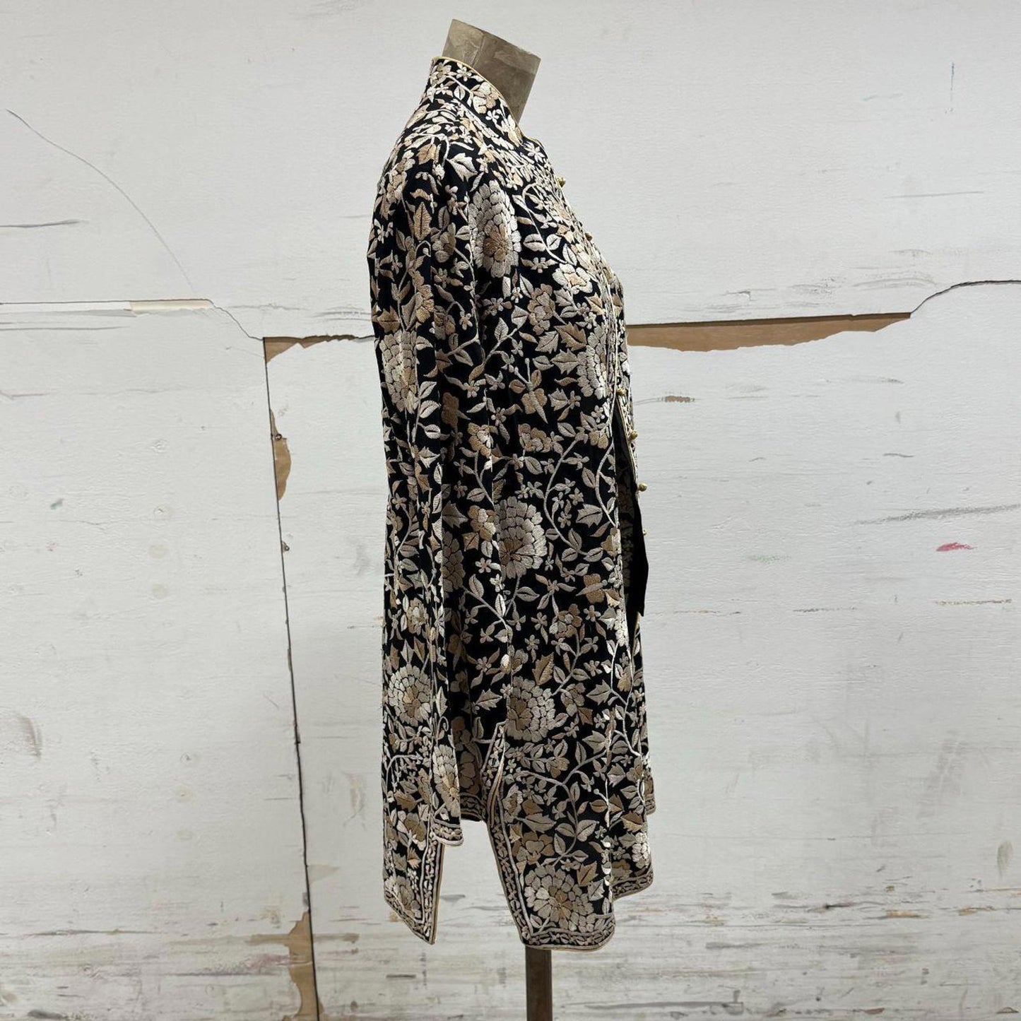 Vintage Toshkhana Mandarin Collar Embroidered Longline Opera Jacket Duster