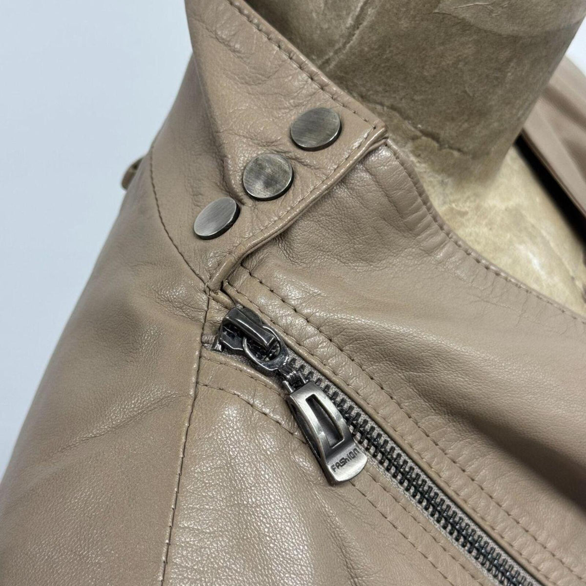 Vintage Tan Cowl Funnel Neck Asymmetric Avant Garde Leather Jacket