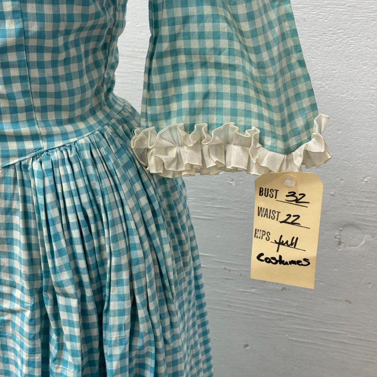 Vintage Film Costume 70s Teal Gingham Prairie Maxi Dress XXS