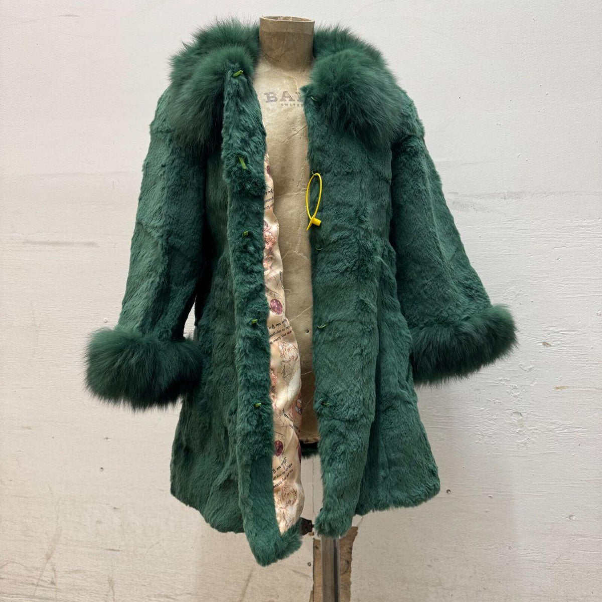 Vintage Green Rabbit & Fox Fur Longline Jacket Coat