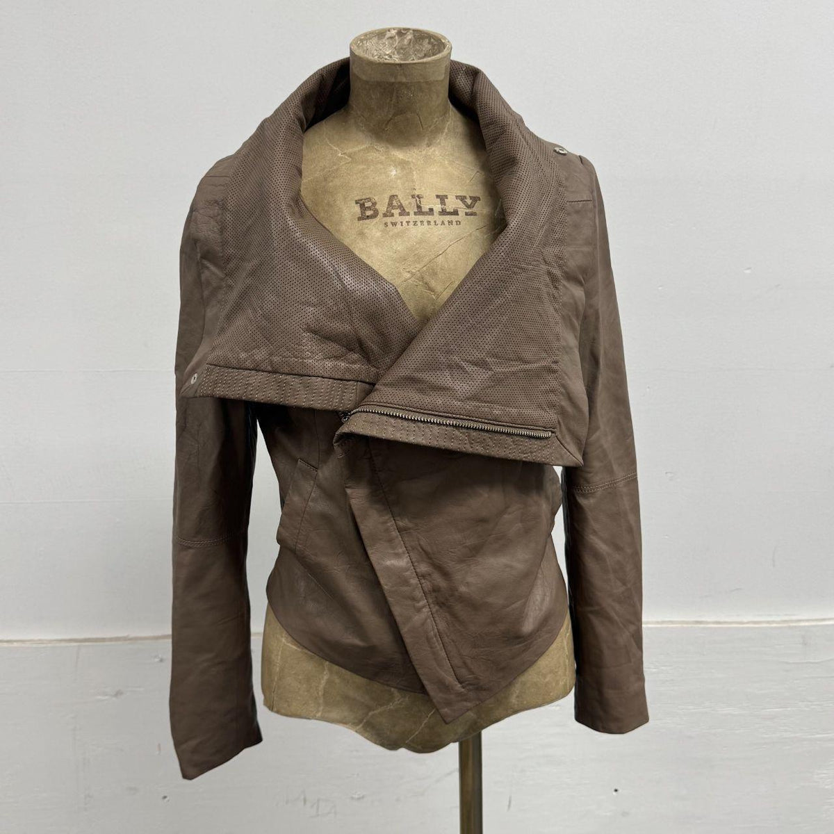Vintage Brown Funnel Neck Asymmetric Avant Garde Leather Jacket