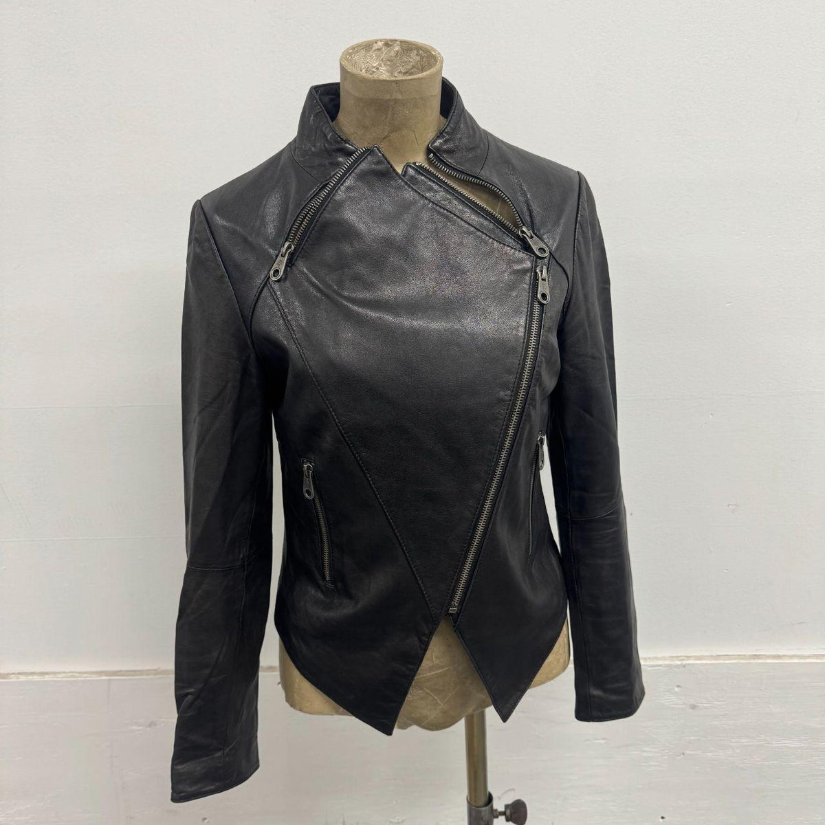 Vintage Black Chest Zip Avant Garde Leather Jacket