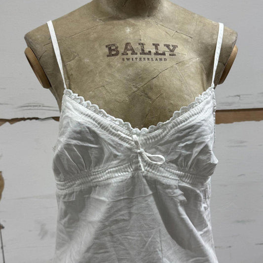 90s Y2K Vintage White Cotton Eyelet Mini Sundress