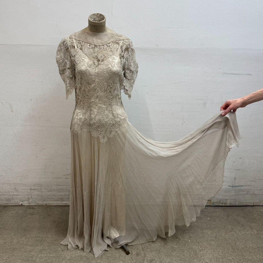 Antique Vintage 30s Livingston Bros. Lace & Silk Chiffon Dress Gown