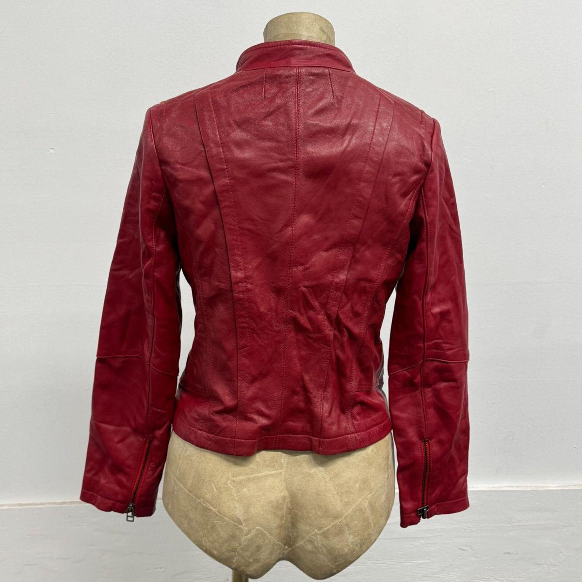 Vintage Red Moto Leather Racing Jacket
