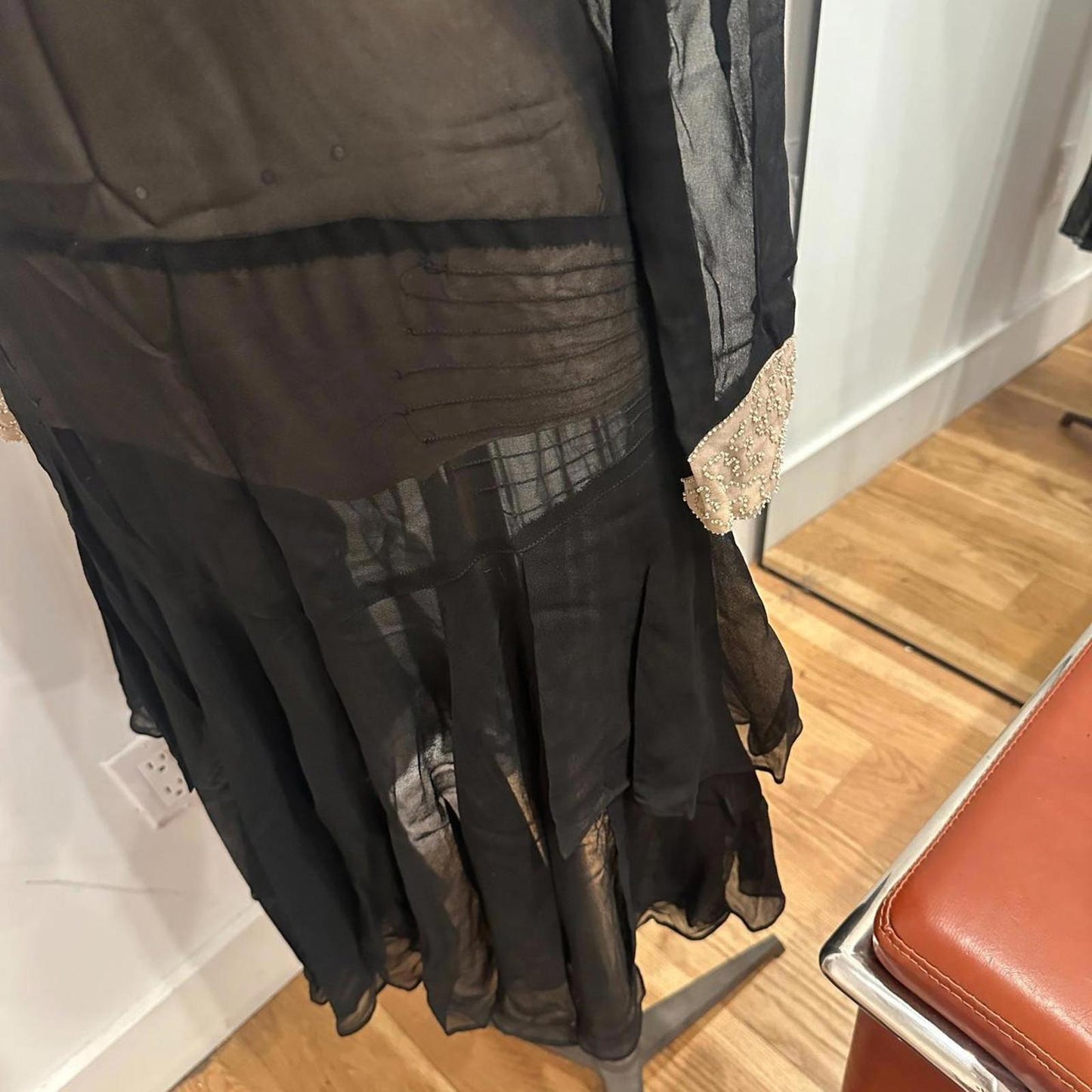 Black Ivory Silk Beaded Sailor Flapper 20s Dress Antique